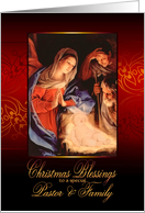 Christmas Blessings, Pastor and Family, Nativity, Gold Effect card