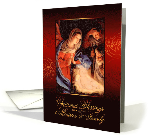 Christmas Blessings, Minister and family, Nativity, Gold Effect card