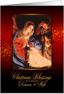 Christmas Blessings, Deacon and Wife, Nativity, Gold Effect card