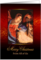 From all of us, Merry Christmas, Nativity, Gold Effect card