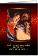 Customizable, Insert your Name, Christmas, Nativity, Gold Effect card