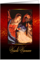 Merry Christmas in Slovak, Vesel Vianoce, Nativity, Gold Effect card