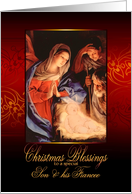 Son and his Fiancee, Christmas Blessings, Nativity, Gold Effect card