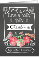 Step Sister and Husband, Holly Jolly Christmas, Bird, Poinsettia card