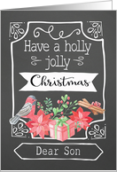 Dear Son, Holly Jolly Christmas, Bird, Poinsettia card
