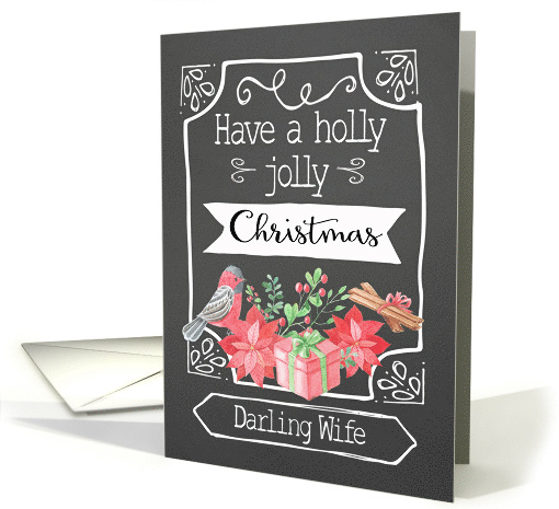 Darling Wife, Holly Jolly Christmas, Bird, Poinsettia card (1499870)