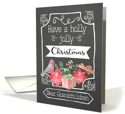 Dear Grandchildren, Holly Jolly Christmas, Bird, Poinsettia card