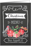 Christmas Menu, Chalkboard Design, Red and Green Elements card