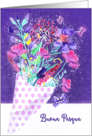 Happy Easter in Italian, Buona Pasque, Watercolor Spring Bouquet card