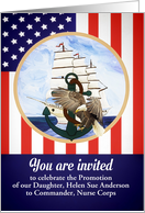 Customize for any Name, Invitation to a Promotion, Navy, Flag & Eagle card