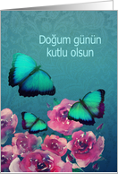 Turkish, Happy Birthday, Butterflies and Roses card