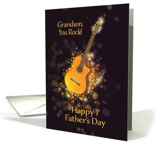 Grandson, You Rock, Happy First Father's Day, Gold-Effect, Guitar card