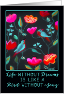 Dream Big, Encouragement, Folk-Art flowers and Birds card
