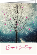 Season’s Greetings, Winter Landscape, Tree and Rabbit card