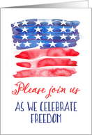 You are invited, Fourth of July, Stars and Stripes, Watercolor card