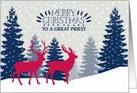To a great Priest, Christian, Merry Christmas, Reindeer, Landscape card