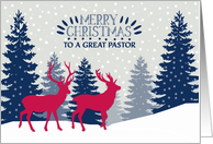 To a great Pastor, Christian, Merry Christmas, Reindeer in the Forest card
