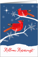 Christmas Greetings in Hungarian, Kellemes Karcsonyt, Cardinal Birds card