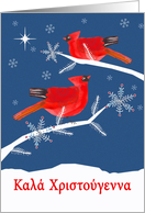 Merry Christmas in Greek, Cardinal Birds, Shining Star card