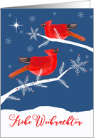 Merry Christmas in German, Frohe Weihnachten, Cardinal Birds card