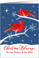 Pastor and Wife, Merry Christmas, Christian, Cardinal Birds, Winter card