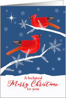 A Belated Merry Christmas, Cardinal Birds, Winter Landscape card