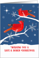 Safe and Sober, Merry Christmas, Cardinal Birds, Winter Landscape card