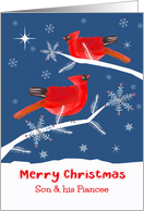 Son and his Fiancee, Merry Christmas, Cardinal Bird, Winter Landscape card