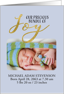 Photo Card, Bundle of Joy, Birth Announcement Baby Boy, Blue, Gold card