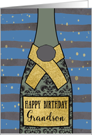 Grandson, Happy Birthday, Champagne Bottle, Foil Effect card