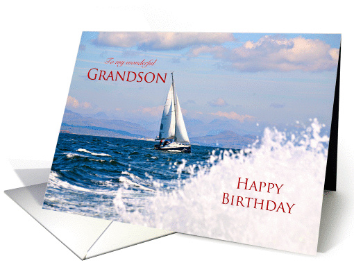 Grandson,birthday card with yacht and splashing water card (1368860)