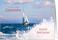 Grandpa,birthday card with yacht and splashing water card