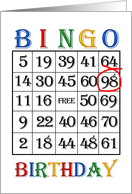 98th Birthday Bingo card