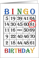 81st Birthday Bingo card