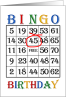 45th Birthday Bingo card