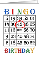 43rd Birthday Bingo card