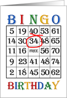 34th Birthday Bingo card