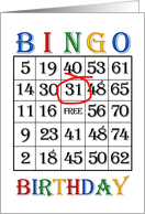31st Birthday Bingo card