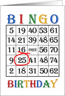 25th Birthday Bingo card