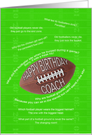 Football jokes birthday card for a coach card