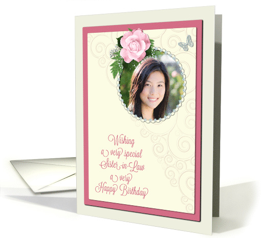 Add a picture, sister-in-law birthday with pink rose and jewels card