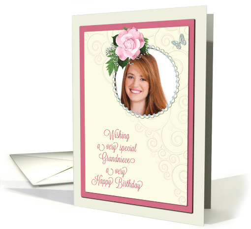 Add a picture,grandniece birthday with pink rose and jewels card