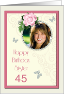 Add a picture,Sister age 45, with pink rose and jewels card