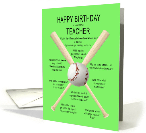 Teacher, awful baseball jokes birthday card (1440450)