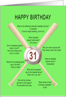 31st birthday, awful baseball jokes card