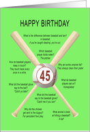 45th birthday, awful baseball jokes card