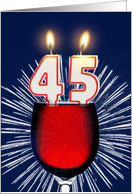 45th birthday wine and birthday candles card