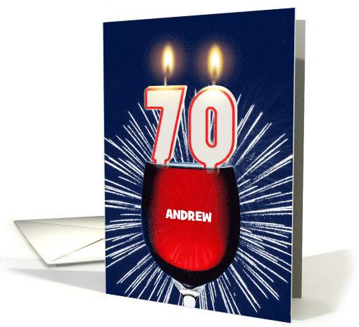 70th birthday party add a name, wine and birthday candles card