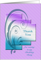 Elegant thank you for coming to my birthday party card