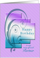 Partner, interlocking rectangles with an elegant swirl birthday card